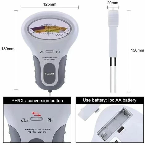 PC102 CL2 & PH Détecteur De Qualité De L'eau De Piscine PH Analyseur De Qualité De L'eau Portable Testeur De Chlore Résiduel De Piscine 4 PC102 CL2 & PH Détecteur De Qualité De L'eau De Piscine PH Analyseur De Qualité De L'eau Portable Testeur De Chlore Résiduel De Piscine – Image 2