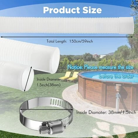 Tuyau De Rechange Pour Pompe De Filtration De Piscine Tuyau INTEX De Remplacement De Piscine De Spa Gonflable Adapté à La Pompe De Piscine De 300 / 330 / 530 / 1000 Gallons(Blanc) 4 Tuyau De Rechange Pour Pompe De Filtration De Piscine Tuyau INTEX De Remplacement De Piscine De Spa Gonflable Adapté à La Pompe De Piscine De 300 / 330 / 530 / 1000 Gallons(Blanc) – Image 2