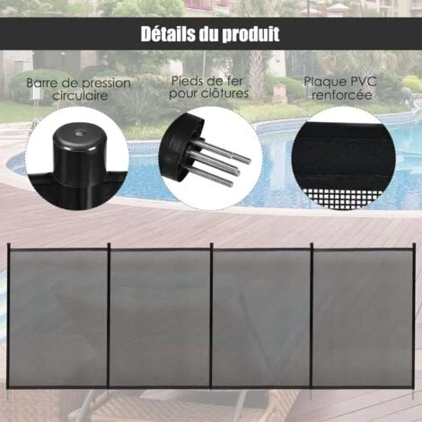 COSTWAY Barrière De Protection Souple Barrière De Sécurité Pour Piscine Barriere Filet En Aluminium 360 X 125 Cm Noire 6 COSTWAY Barrière De Protection Souple Barrière De Sécurité Pour Piscine Barriere Filet En Aluminium 360 X 125 Cm Noire – Image 4