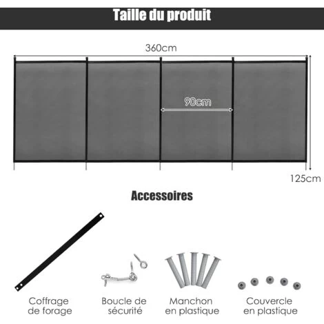COSTWAY Barrière De Protection Souple Barrière De Sécurité Pour Piscine Barriere Filet En Aluminium 360 X 125 Cm Noire 7 COSTWAY Barrière De Protection Souple Barrière De Sécurité Pour Piscine Barriere Filet En Aluminium 360 X 125 Cm Noire – Image 5
