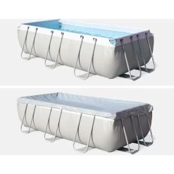 Kit Grande Piscine Tubulaire - Topaze Grise - Piscine Rectangulaire 4x2m Avec Pompe De Filtration. Bâche De Protection. Tapis De Sol Et échelle. Piscine Hors Sol Armature Acier -Piscine Soldes 1507665 3