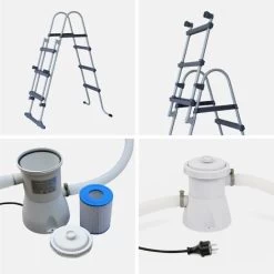 Kit Grande Piscine Tubulaire - Topaze Grise - Piscine Rectangulaire 4x2m Avec Pompe De Filtration. Bâche De Protection. Tapis De Sol Et échelle. Piscine Hors Sol Armature Acier -Piscine Soldes 1507665 5