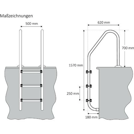 Zelsius Echelle De Piscine à 3 Marches A 50 X 62 X 157 Cm - Argent Avec Protection Antidérapante 4 Zelsius Echelle De Piscine à 3 Marches A 50 X 62 X 157 Cm - Argent Avec Protection Antidérapante – Image 2