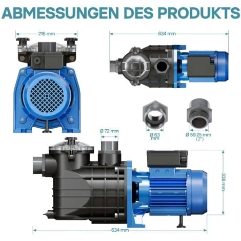 Pompe Piscine 34800l/h 3000 Watts Pompe Filtration Circulation Filtre Eau Pool Whirlpool Jardin 6 Pompe Piscine 34800l/h 3000 Watts Pompe Filtration Circulation Filtre Eau Pool Whirlpool Jardin – Image 4