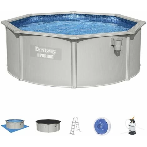 Bestway Piscine En Acier Hors Sol Hydrium Torrens , Ronde Blanche Avec Filtre à Sable, Tapis De Sol, Bâche Et échelle Ø3,6 M 3 Bestway Piscine En Acier Hors Sol Hydrium Torrens , Ronde Blanche Avec Filtre à Sable, Tapis De Sol, Bâche Et échelle Ø3,6 M
