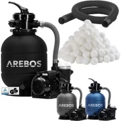 AREBOS Système De Filtre à Sable Avec Pompe Noir 400W 10.200 L/h Capacité Du Réservoir Jusqu'à 20 Kg De Sable Vanne à 4 Voies Avec Poignée Avec Manomètre
