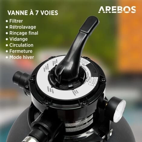 AREBOS Système De Filtre à Sable Avec Pompe Noir 400W 10.200 L/h Capacité Du Réservoir Jusqu'à 20 Kg De Sable Vanne à 4 Voies Avec Poignée Avec Manomètre 5 AREBOS Système De Filtre à Sable Avec Pompe Noir 400W 10.200 L/h Capacité Du Réservoir Jusqu'à 20 Kg De Sable Vanne à 4 Voies Avec Poignée Avec Manomètre – Image 3