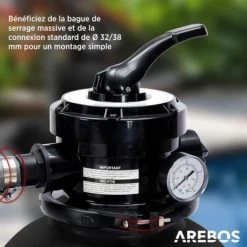AREBOS Système De Filtre à Sable Avec Pompe Noir 400W 10.200 L/h Capacité Du Réservoir Jusqu'à 20 Kg De Sable Vanne à 4 Voies Avec Poignée Avec Manomètre 10 AREBOS Système De Filtre à Sable Avec Pompe Noir 400W 10.200 L/h Capacité Du Réservoir Jusqu'à 20 Kg De Sable Vanne à 4 Voies Avec Poignée Avec Manomètre -Piscine Soldes 31543797 4