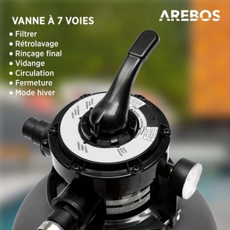 AREBOS Système De Filtre à Sable Avec Pompe 400W + 1400g De Balles De Filtre + Tuyau De 2m Gris 10200 L/h Capacité Du Réservoir Jusqu'à 20 Kg De Sable Vanne à 4 Voies Avec Poignée Et Manomètre 5 AREBOS Système De Filtre à Sable Avec Pompe 400W + 1400g De Balles De Filtre + Tuyau De 2m Gris 10200 L/h Capacité Du Réservoir Jusqu'à 20 Kg De Sable Vanne à 4 Voies Avec Poignée Et Manomètre – Image 3