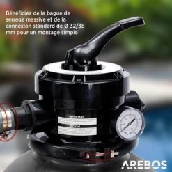 AREBOS Système De Filtre à Sable Avec Pompe 400W + 1400g De Balles De Filtre + Tuyau De 2m Gris 10200 L/h Capacité Du Réservoir Jusqu'à 20 Kg De Sable Vanne à 4 Voies Avec Poignée Et Manomètre 10 AREBOS Système De Filtre à Sable Avec Pompe 400W + 1400g De Balles De Filtre + Tuyau De 2m Gris 10200 L/h Capacité Du Réservoir Jusqu'à 20 Kg De Sable Vanne à 4 Voies Avec Poignée Et Manomètre -Piscine Soldes 31543798 4