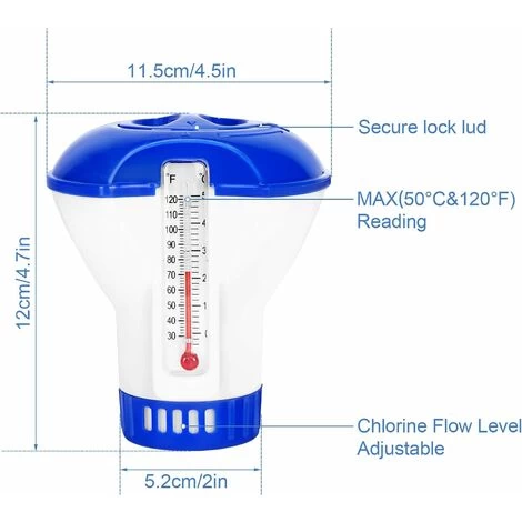 Kueatily Diffuseur Flottant Piscine, Diffuseur De Chlore Flottant Avec Thermomètre De Débit Ajustables & Bouchon De Verrouillage Pour Tous Les & Piscines, Spas, Aquariums & Les étangs Du Poisson(2 PA 4 Kueatily Diffuseur Flottant Piscine, Diffuseur De Chlore Flottant Avec Thermomètre De Débit Ajustables & Bouchon De Verrouillage Pour Tous Les & Piscines, Spas, Aquariums & Les étangs Du Poisson(2 PA – Image 2