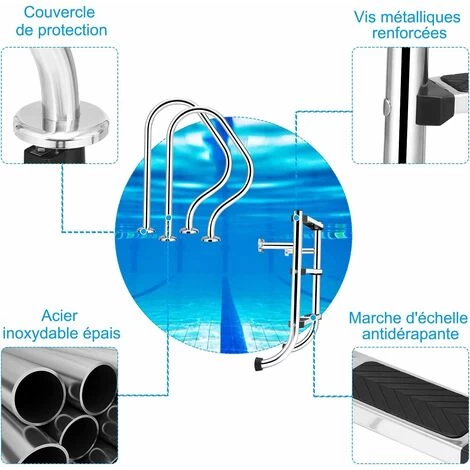 COSTWAY Échelle De Piscine à 3 Marches Protection Antidérapante Rampe De Bassin Natation Escalier Parc Aquatique Capacité De Charge 5 COSTWAY Échelle De Piscine à 3 Marches Protection Antidérapante Rampe De Bassin Natation Escalier Parc Aquatique Capacité De Charge – Image 3