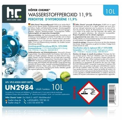 1 X 10 Litre Péroxyde D'hydrogène 11,9 % 4 1 X 10 Litre Péroxyde D'hydrogène 11,9 % – Image 2