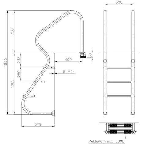 GRE Échelle En Acier D'Accès Facile Pour Piscine Enterrée EIE30. 4 GRE Échelle En Acier D'Accès Facile Pour Piscine Enterrée EIE30. – Image 2