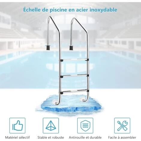 COSTWAY Échelle De Piscine à 3 Niveaux 147cm En Acier Inoxydable Avec Marches Antidérapantes Et Mains Courantes Confortables 3 COSTWAY Échelle De Piscine à 3 Niveaux 147cm En Acier Inoxydable Avec Marches Antidérapantes Et Mains Courantes Confortables