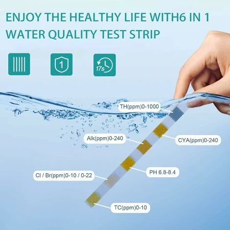 Kueatily 6 En 1 Pour Piscine,Lot De 50 Kit D'analyse De L'eau,Bandelettes De Test Pour Piscine,pour Test De Qualité D'eau Sur Chlore, Brome, Nitrite, Nitrate, Dureté, Alcalinité Totale, PH 4 Kueatily 6 En 1 Pour Piscine,Lot De 50 Kit D'analyse De L'eau,Bandelettes De Test Pour Piscine,pour Test De Qualité D'eau Sur Chlore, Brome, Nitrite, Nitrate, Dureté, Alcalinité Totale, PH – Image 2
