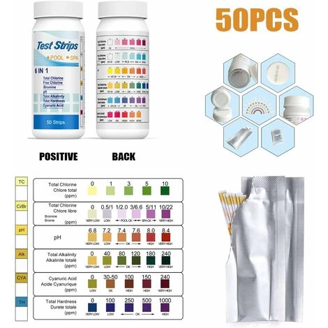 Kueatily 6 En 1 Pour Piscine,Lot De 50 Kit D'analyse De L'eau,Bandelettes De Test Pour Piscine,pour Test De Qualité D'eau Sur Chlore, Brome, Nitrite, Nitrate, Dureté, Alcalinité Totale, PH 5 Kueatily 6 En 1 Pour Piscine,Lot De 50 Kit D'analyse De L'eau,Bandelettes De Test Pour Piscine,pour Test De Qualité D'eau Sur Chlore, Brome, Nitrite, Nitrate, Dureté, Alcalinité Totale, PH – Image 3