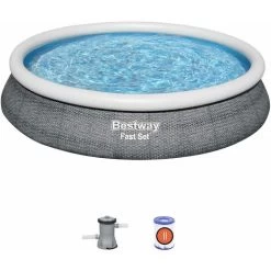 Bestway Piscine Gonflable Hors Sol - Onega - Grise. Ronde Ø457x84cm Avec Filtre à Cartouche Et Kit De Réparation Liner Inclus