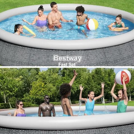 Bestway Piscine Gonflable Hors Sol - Onega - Grise. Ronde Ø457x84cm Avec Filtre à Cartouche Et Kit De Réparation Liner Inclus 4 Bestway Piscine Gonflable Hors Sol - Onega - Grise. Ronde Ø457x84cm Avec Filtre à Cartouche Et Kit De Réparation Liner Inclus – Image 2