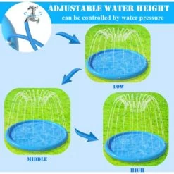 Pecute Tapis De Jet D'eau, Tapis De Pulvérisation Antidérapant 0,55mm Épaisseur Anti-Déchirure, Splash Pad PVC Durable, Jet Fontaine Réglable, Jeu D'eau Exterieur Été Pour Enfant Adulte Chien,S Ø100cm -Piscine Soldes 53559116 3