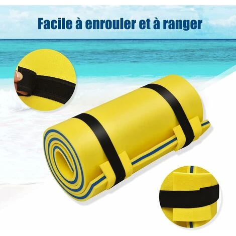 COSTWAY Tapis Flottant Enroulable En Mousse 220 X 90 Cm Avec Oreiller Intégré 3 Epaisseurs Anti-Déchirure Pour Piscine Plage Jaune 5 COSTWAY Tapis Flottant Enroulable En Mousse 220 X 90 Cm Avec Oreiller Intégré 3 Epaisseurs Anti-Déchirure Pour Piscine Plage Jaune – Image 3