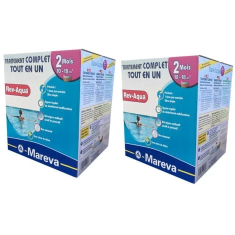 Lot De 2 Rev-Aquas MAREVA - Traitement Pour Piscine De 10 à 18 M3 - 2 Mois 3 Lot De 2 Rev-Aquas MAREVA - Traitement Pour Piscine De 10 à 18 M3 - 2 Mois
