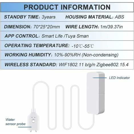 Wasserleck-Alarm, Betterlife Wasserleck-Detektor Überschwemmungs-Detektor Wasser-Alarm Drahtloser Wasser-Detektor Mit 60 DB Alarmton, Push-Benachrichtigung Auf Tuya Smart/Smart Life App 5 Wasserleck-Alarm, Betterlife Wasserleck-Detektor Überschwemmungs-Detektor Wasser-Alarm Drahtloser Wasser-Detektor Mit 60 DB Alarmton, Push-Benachrichtigung Auf Tuya Smart/Smart Life App – Image 3