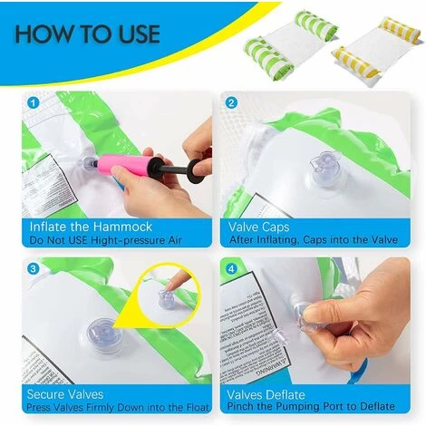 Lot De 2 Hamac Gonflable Piscine,4-en-1 Gonflables Pour Piscine (selle, Fauteuil, Hamac, Drifter) Hamac D'eau, Flottant Chaise Longue Pour Adultes Et Enfants. (Vert + Jaune) 7 Lot De 2 Hamac Gonflable Piscine,4-en-1 Gonflables Pour Piscine (selle, Fauteuil, Hamac, Drifter) Hamac D'eau, Flottant Chaise Longue Pour Adultes Et Enfants. (Vert + Jaune) – Image 5