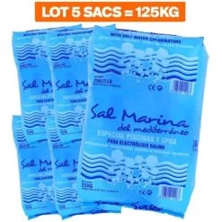LOT DE 5 SACS 25KG SEL FIN SPÉCIAL PISCINE DISSOLUTION RAPIDE NORME 16401 CONFORME NORME EUROPÉENNE