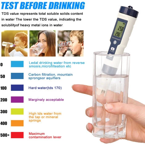 Testeur Combiné Multi-paramètres Professionnel 5 En 1 PH/EC/TDS/salinité/thermomètre Testeur Multifonction Numérique Testeur De Qualité De L'eau 6 Testeur Combiné Multi-paramètres Professionnel 5 En 1 PH/EC/TDS/salinité/thermomètre Testeur Multifonction Numérique Testeur De Qualité De L'eau – Image 4