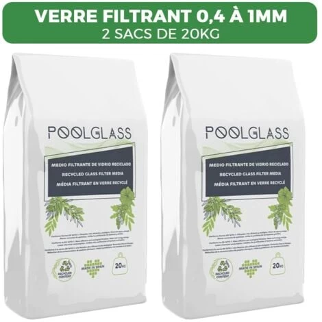 LOT DE 2 SACS 20KG VERRE FILTRANT 0,4 A 1,6 MM 3 LOT DE 2 SACS 20KG VERRE FILTRANT 0,4 A 1,6 MM