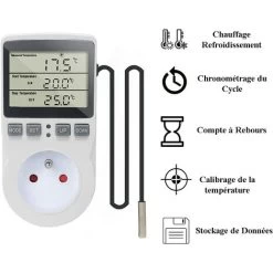 Prise Thermostat Regulateur De Température Numérique Chauffage Refroidissement Avec Sonde, LCD Prise Contrôleur De Température Minuteur Pour Aquarium Incubateur Serre LO-Ron -Piscine Soldes 57915805 3