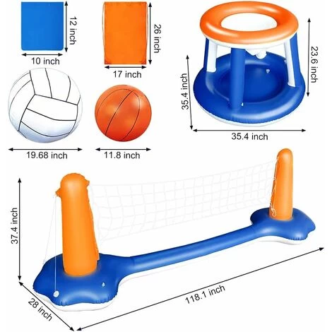 ZOLGINAH Ensemble De Volley-Ball Gonflable - Volleyball Gonflable Piscine Toy Avec Basket-Ball Hoop Volley-Ball Filet Deux Balles Jeu De Natation Pour Enfants Adultes… 4 ZOLGINAH Ensemble De Volley-Ball Gonflable - Volleyball Gonflable Piscine Toy Avec Basket-Ball Hoop Volley-Ball Filet Deux Balles Jeu De Natation Pour Enfants Adultes… – Image 2