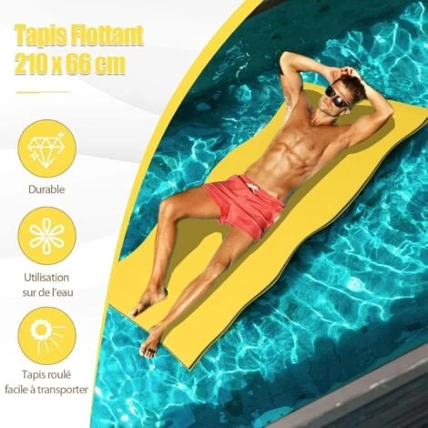 RELAX4LIFE Tapis Flottant 210x66CM Piscine En Mousse XPE Pour Piscine Plage Lac, Hamac Flottant Piscine Avec Oreiller Roulé Pour Sports Nautiques, Bronzage D’Eté, Jaune 4 RELAX4LIFE Tapis Flottant 210x66CM Piscine En Mousse XPE Pour Piscine Plage Lac, Hamac Flottant Piscine Avec Oreiller Roulé Pour Sports Nautiques, Bronzage D’Eté, Jaune – Image 2