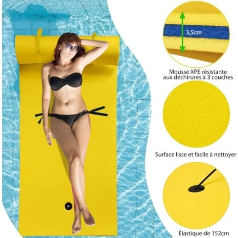 RELAX4LIFE Tapis Flottant 210x66CM Piscine En Mousse XPE Pour Piscine Plage Lac, Hamac Flottant Piscine Avec Oreiller Roulé Pour Sports Nautiques, Bronzage D’Eté, Jaune 6 RELAX4LIFE Tapis Flottant 210x66CM Piscine En Mousse XPE Pour Piscine Plage Lac, Hamac Flottant Piscine Avec Oreiller Roulé Pour Sports Nautiques, Bronzage D’Eté, Jaune – Image 4