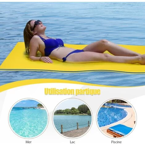 RELAX4LIFE Tapis Flottant 210x66CM Piscine En Mousse XPE Pour Piscine Plage Lac, Hamac Flottant Piscine Avec Oreiller Roulé Pour Sports Nautiques, Bronzage D’Eté, Jaune 7 RELAX4LIFE Tapis Flottant 210x66CM Piscine En Mousse XPE Pour Piscine Plage Lac, Hamac Flottant Piscine Avec Oreiller Roulé Pour Sports Nautiques, Bronzage D’Eté, Jaune – Image 5