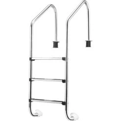 RELAX4LIFE Échelle De Piscine à 3 Marches En Acier Inoxydable Avec Protection Antidérapante, Escalier De Piscine Chargeable à 150KG Pour Piscines, Centres De Spa, Parcs Aquatiques, 63x146 CM (Modèle 2