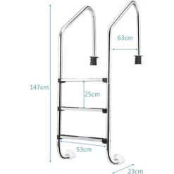 RELAX4LIFE Échelle De Piscine à 3 Marches En Acier Inoxydable Avec Protection Antidérapante, Escalier De Piscine Chargeable à 150KG Pour Piscines, Centres De Spa, Parcs Aquatiques, 63x146 CM (Modèle 2 -Piscine Soldes 60464876 4