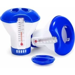 RHAFAYRE Diffuseur Flottant Piscine, 2 Pack Diffuseur De Chlore Flottant Avec Thermométre De Débit Ajustables & Bouchon De Verrouillage Pour Tous Les & Piscines, Spas, Aquariums & Lesétangs Du Poisson