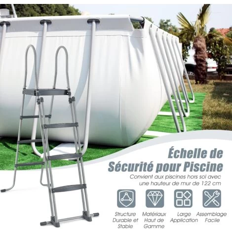 COSTWAY Échelle De Sécurité Pour Piscine De 122 Cm, Échelle Pour Piscine Surélevée Avec Marches Amovibles, Avec Construction Stable, Pour Piscine Hors Sol 4 COSTWAY Échelle De Sécurité Pour Piscine De 122 Cm, Échelle Pour Piscine Surélevée Avec Marches Amovibles, Avec Construction Stable, Pour Piscine Hors Sol – Image 2