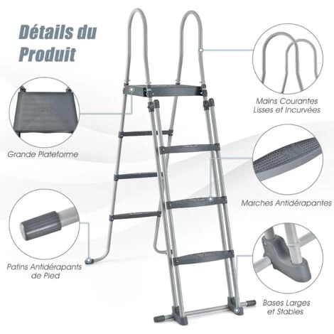 COSTWAY Échelle De Sécurité Pour Piscine De 122 Cm, Échelle Pour Piscine Surélevée Avec Marches Amovibles, Avec Construction Stable, Pour Piscine Hors Sol 5 COSTWAY Échelle De Sécurité Pour Piscine De 122 Cm, Échelle Pour Piscine Surélevée Avec Marches Amovibles, Avec Construction Stable, Pour Piscine Hors Sol – Image 3