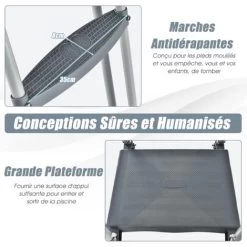 COSTWAY Échelle De Sécurité Pour Piscine De 122 Cm, Échelle Pour Piscine Surélevée Avec Marches Amovibles, Avec Construction Stable, Pour Piscine Hors Sol 10 COSTWAY Échelle De Sécurité Pour Piscine De 122 Cm, Échelle Pour Piscine Surélevée Avec Marches Amovibles, Avec Construction Stable, Pour Piscine Hors Sol -Piscine Soldes 61219956 4