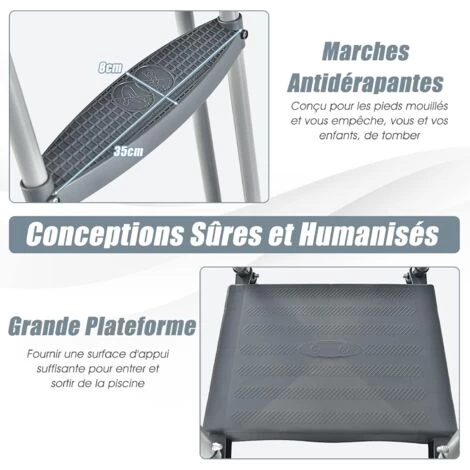 COSTWAY Échelle De Sécurité Pour Piscine De 122 Cm, Échelle Pour Piscine Surélevée Avec Marches Amovibles, Avec Construction Stable, Pour Piscine Hors Sol 6 COSTWAY Échelle De Sécurité Pour Piscine De 122 Cm, Échelle Pour Piscine Surélevée Avec Marches Amovibles, Avec Construction Stable, Pour Piscine Hors Sol – Image 4