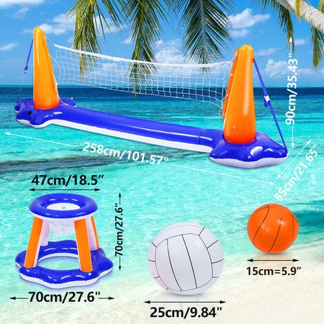 Randaco Jouets De Piscine Ensemble De Volley-ball De Piscine Flottant Amusement D'été De Basket-ball Gonflable 4 Randaco Jouets De Piscine Ensemble De Volley-ball De Piscine Flottant Amusement D'été De Basket-ball Gonflable – Image 2