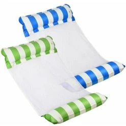 Multi Usage Floattant Hamac Gonflable De Piscineble, Deux Pièces 4 En 1 Flottant De Inclinable Flotteur Hamac, Hamac D'eau Gonflable Pour Piscine, Rayures Bleues Et Vertes (12070cm)