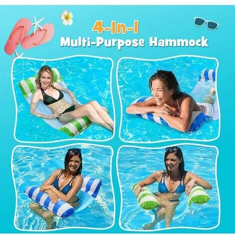 Multi Usage Floattant Hamac Gonflable De Piscineble, Deux Pièces 4 En 1 Flottant De Inclinable Flotteur Hamac, Hamac D'eau Gonflable Pour Piscine, Rayures Bleues Et Vertes (12070cm) 4 Multi Usage Floattant Hamac Gonflable De Piscineble, Deux Pièces 4 En 1 Flottant De Inclinable Flotteur Hamac, Hamac D'eau Gonflable Pour Piscine, Rayures Bleues Et Vertes (12070cm) – Image 2