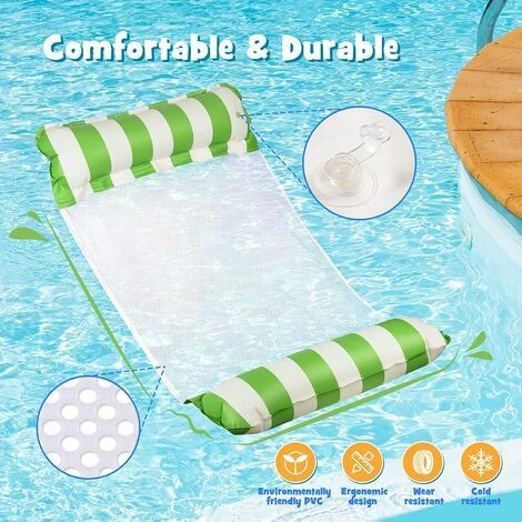 Multi Usage Floattant Hamac Gonflable De Piscineble, Deux Pièces 4 En 1 Flottant De Inclinable Flotteur Hamac, Hamac D'eau Gonflable Pour Piscine, Rayures Bleues Et Vertes (12070cm) 5 Multi Usage Floattant Hamac Gonflable De Piscineble, Deux Pièces 4 En 1 Flottant De Inclinable Flotteur Hamac, Hamac D'eau Gonflable Pour Piscine, Rayures Bleues Et Vertes (12070cm) – Image 3