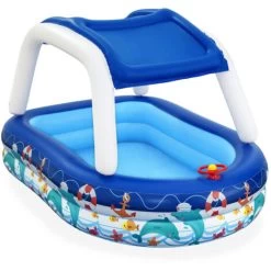 Piscine Gonflable Pour Enfants Bestway 213x155x132 Cm Bateau Bleu Avec Auvent Et Gouvernail Sonnette Plus De 3 Ans