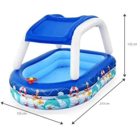 Piscine Gonflable Pour Enfants Bestway 213x155x132 Cm Bateau Bleu Avec Auvent Et Gouvernail Sonnette Plus De 3 Ans 6 Piscine Gonflable Pour Enfants Bestway 213x155x132 Cm Bateau Bleu Avec Auvent Et Gouvernail Sonnette Plus De 3 Ans – Image 4