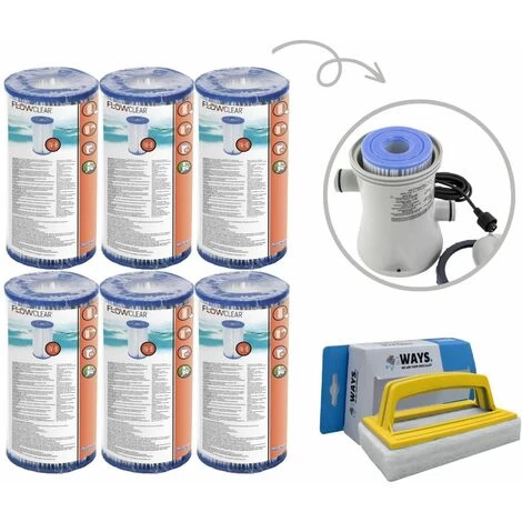 Filtres Type IV - Bestway - Convient à La Pompe De Filtration 58391 - 6 Pièces & Brosse à Récurer WAYS 3 Filtres Type IV - Bestway - Convient à La Pompe De Filtration 58391 - 6 Pièces & Brosse à Récurer WAYS